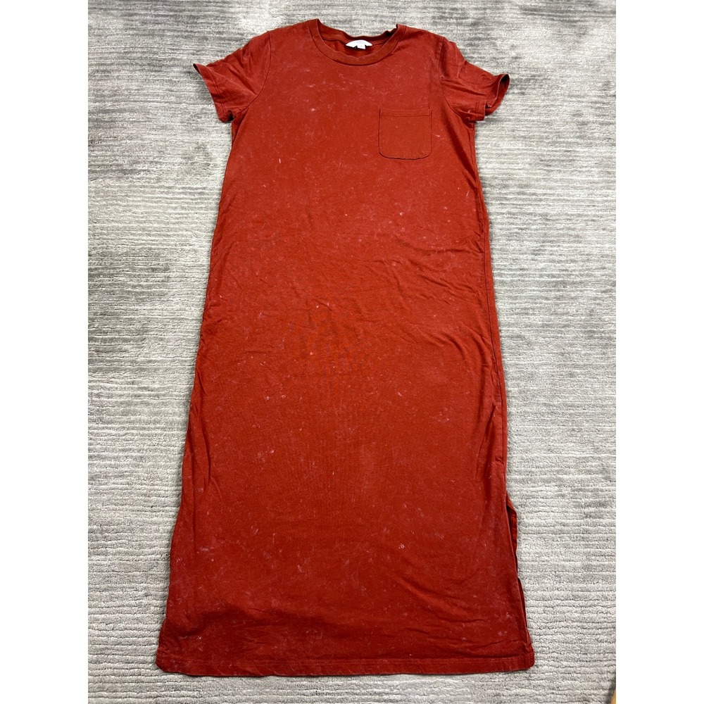 Time and Tru Maxi Dress Womens M Rust Red T-Shirt Pocket Side Slit Mineral Wash
